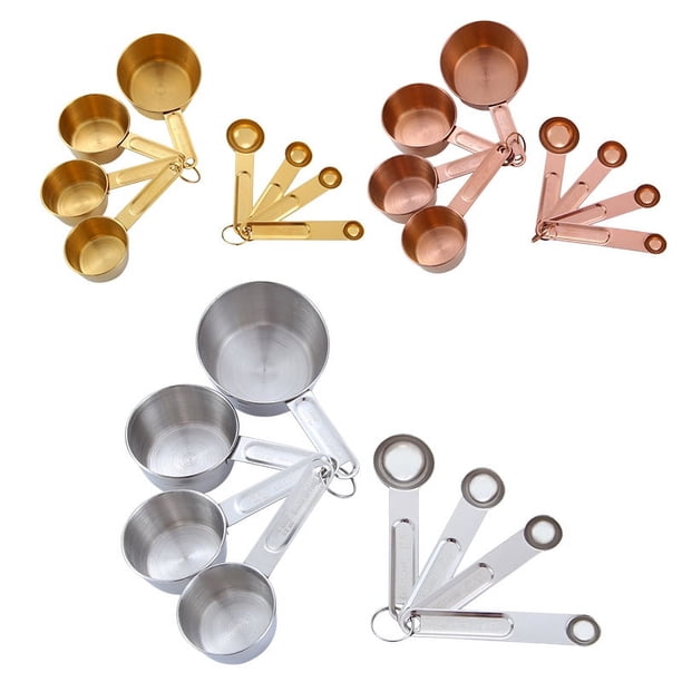 Cuchara medidora para hornear, taza medidora, juego de 8 cucharas medidoras de acero inoxidable, taza medidora de 4 piezas con escala, cuchara medidora de oro rosa, taza medidora