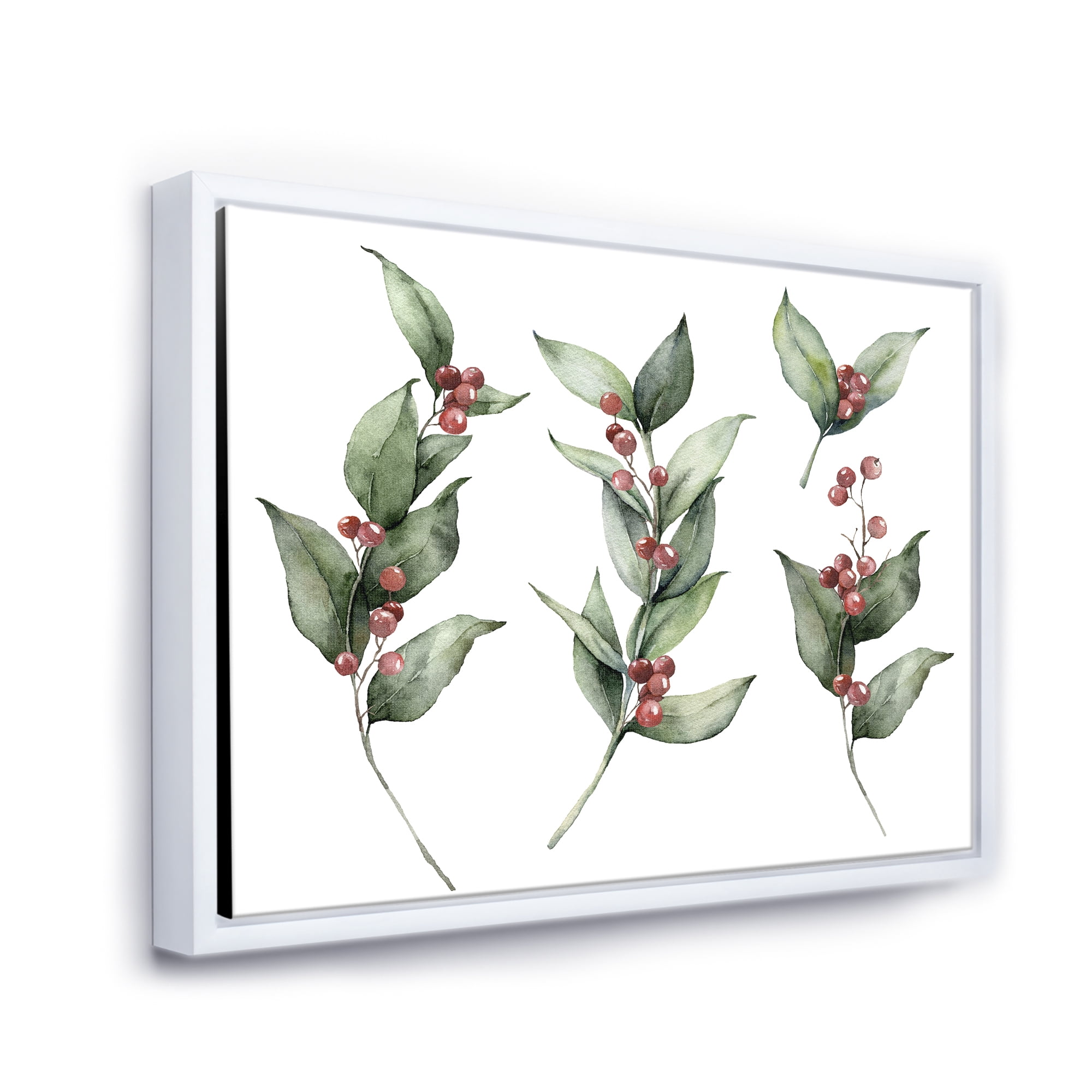 Christmas Set Red Berrie With Branches 32 in x 24 in Framed Painting Canvas Art Print, by Designart