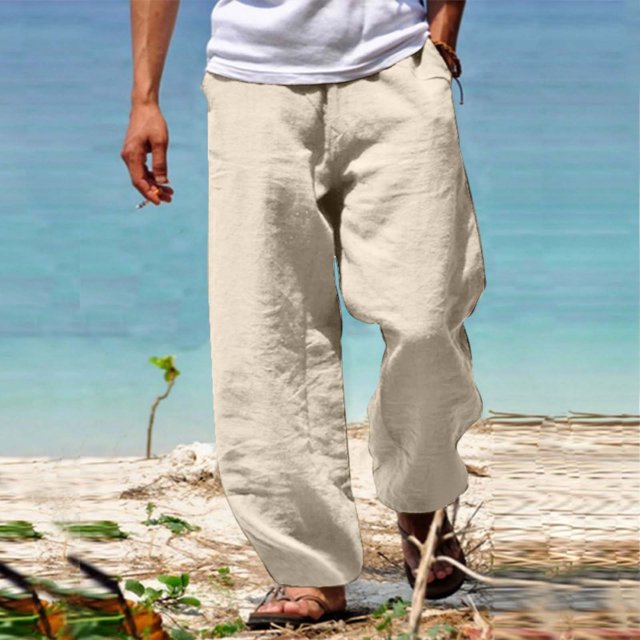 RKSTN Men Cotton Pants Men's Fall Cuffed Pants Multi Pocket Tether Solid Trousers Relaxation Length Pants Full Length Pants