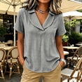 thumbnail image 2 of VBVC Women's Gingham V Neck Short Sleeve Top , Ladies' Relaxed Fit Collared Blouse , Casual Summer Loose Tunic Shirt For Women, Black , XS-4XL, 2 of 6