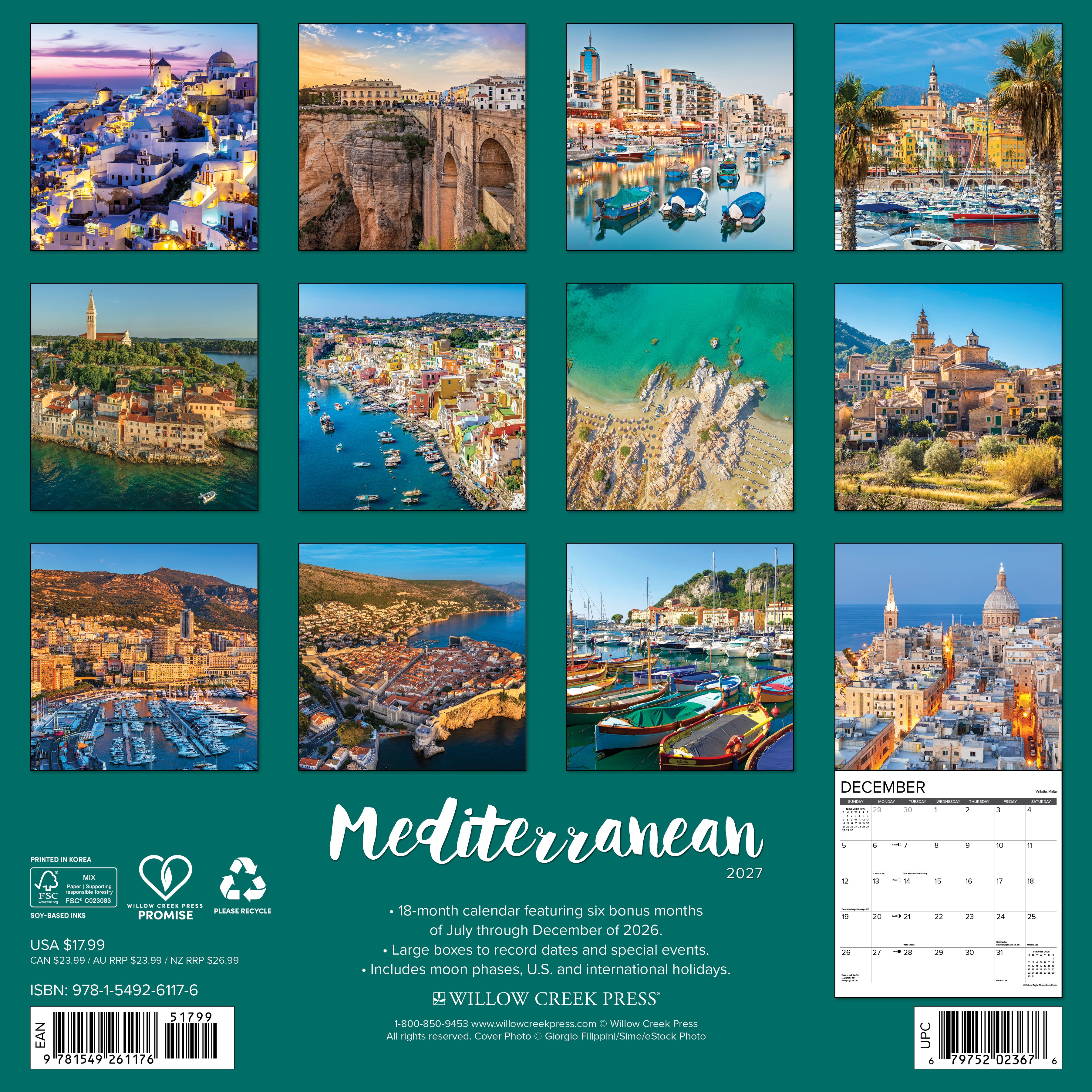 Willow Creek Press, Mediterranean 2027 Wall Calendar