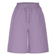 thumbnail image 6 of qolati Bermuda Shorts for Women Knee Length Elastic Waist Drawstring Wide Leg Shorts Classic Fit Summer Casual Beach Shorts with Pockets, 6 of 8