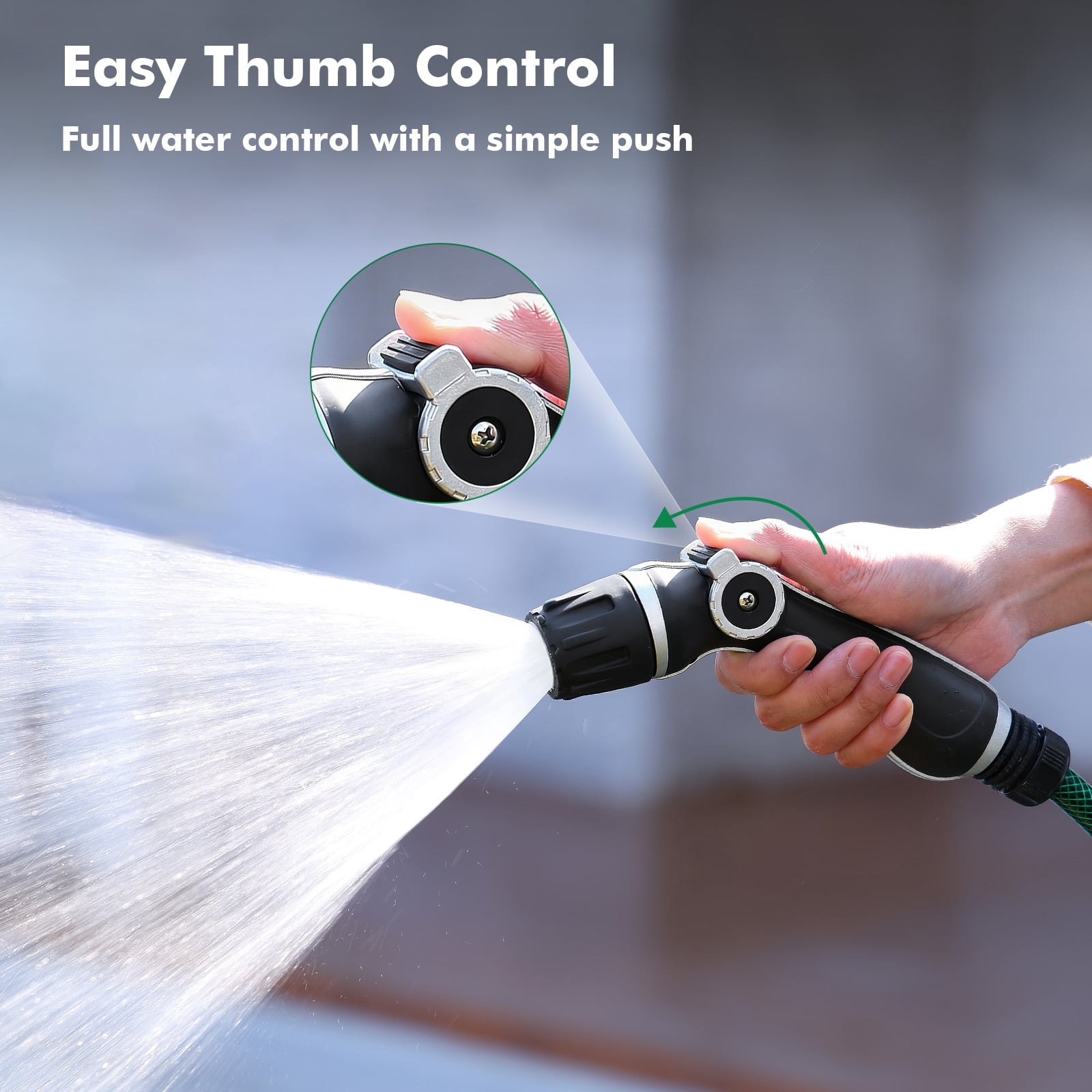 Restmo Heavy Duty Metal Garden Hose Nozzle, High Pressure Hose Spray Nozzle, Water Nozzle with Thumb Control For Flow Adjustment, 3 Adjustable Spray Patterns For Watering, Washing, Cleaning