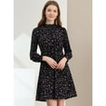 thumbnail image 3 of INSPIRE CHIC Robe à Col Montant à Fleurs Évasée à Manches Longues Ligne A avec Ceinture à la Taille pour Femme Bleu Foncé TG, 3 of 6