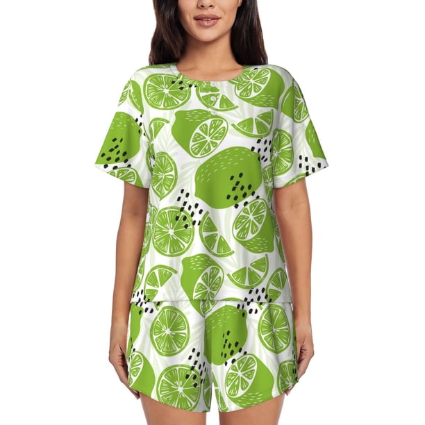 Fotbe Green Various Lemons Conjunto de Pijama Estampado para Mujer, 2 Piezas, Ropa de Dormir con Camiseta de Manga Corta y Shorts Suaves-Small