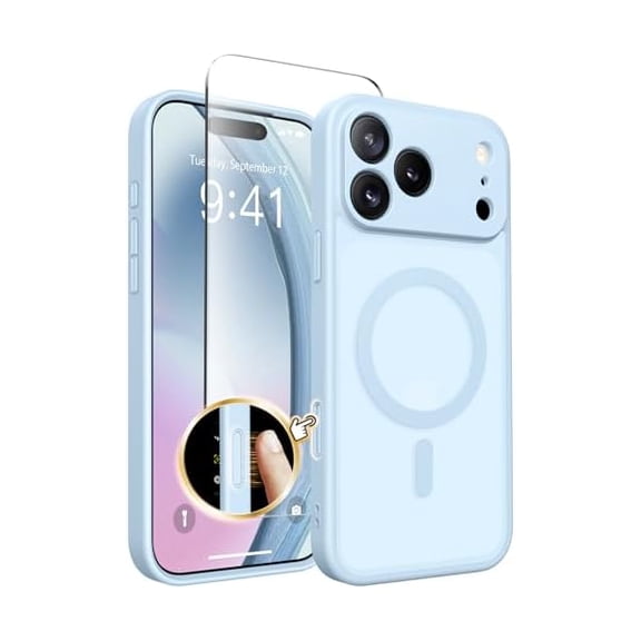 ZHU997 Magnetic for iPhone 17 Pro Max Case, Upgraded [Full Camera Protection] [Compatible with MagSafe] Protective Translucent Matte Women Girl Phone Case Cover, Peach Pink