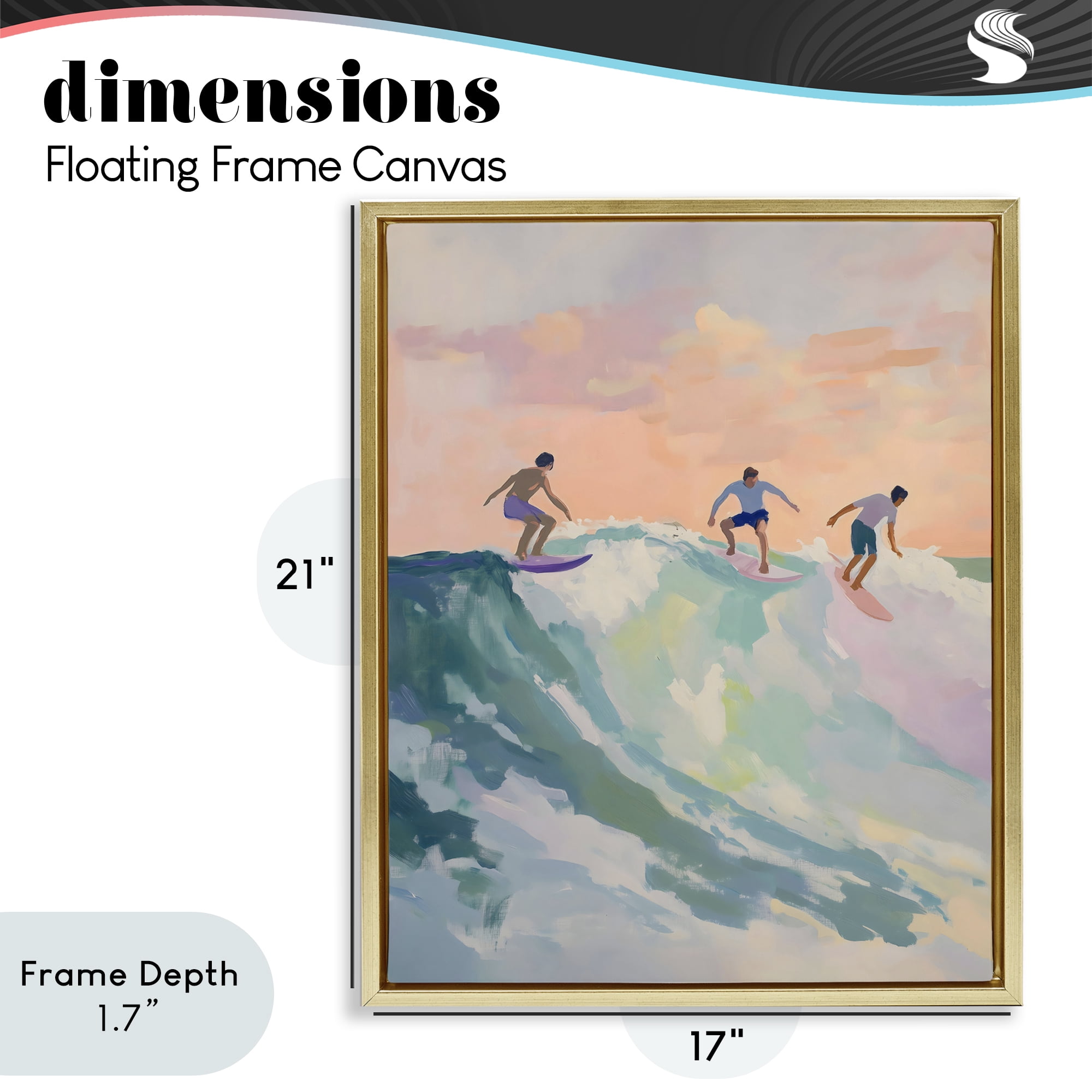 Stupell Industries Group of Surfers at Sunset Gold Framed Floater Canvas Wall Art, design by The Prints Vibe