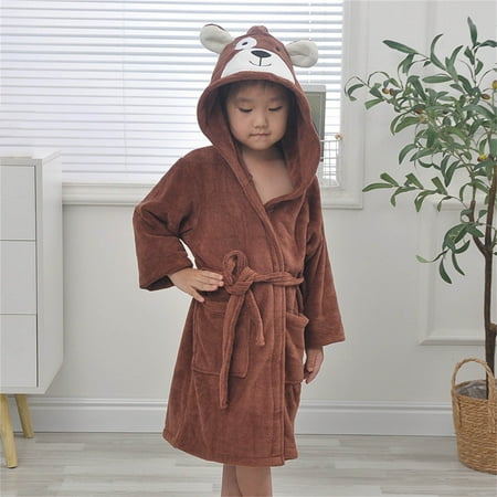 

Hicidod Kids Robes for Girls Fleece Soft Cotton Plush Toddler Bathrobes Solid Fall Winter Warm Hooded Pajamas with Pockets
