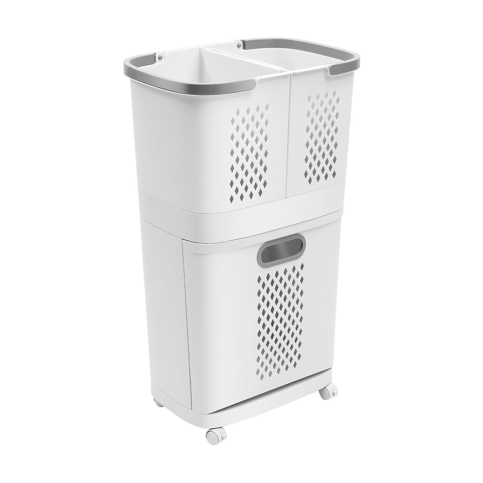 3 Tiers Grey&White Household Hamper Freestanding Portable Laundry Storage Basket for Bedding T-shirts Pants