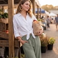 thumbnail image 6 of Petite Capri Pants Womens Wide Leg Palazzo 2026 Summer Casual Pull on High Waisted Barrel Lounge Flowy Cropped Beach Work Trousers Army Green S, 6 of 7