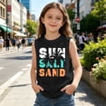 thumbnail image 5 of OSOLU Children Girls Tank Tops Crew Neck Coconut Tree Letter Gradient Print Outdoor Play Lightweight Sleeveless Family Vacation Tops, 5 of 6