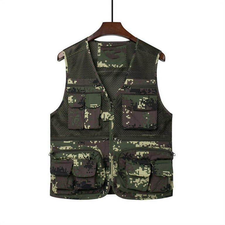Wreesh Mens Cargo Vest Jacket Quick Drying Hiking Vest Breathable Mesh Work Vest Fishing Vests with Multi Pockets Black B, Men's, Size: Large