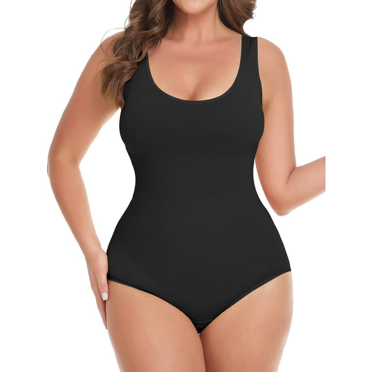 MISS MOLY Women's Tummy Control Bodysuit Shapewear Scoop Neck Seamless  Thong Body Shaper Waist Slimming Sleeveless Body Suit Top, Black S at   Women's Clothing store