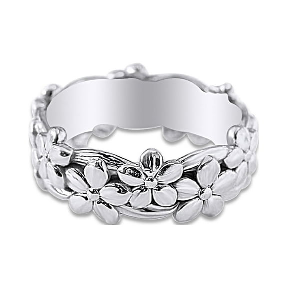 AFFY 14k White Gold over Sterling Silver Lovely Daisy Flower Band Ring Jewelry for Her Women Birthday-4