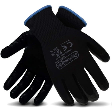 

CustomGrips Cut Resistant Work Gloves Black Nylon Liner Ultra-Thin Breathable Polyurethane (PU) Palm Coated Gloves Superior Grip for Wet and Dry Environments [Small 12 Pairs]
