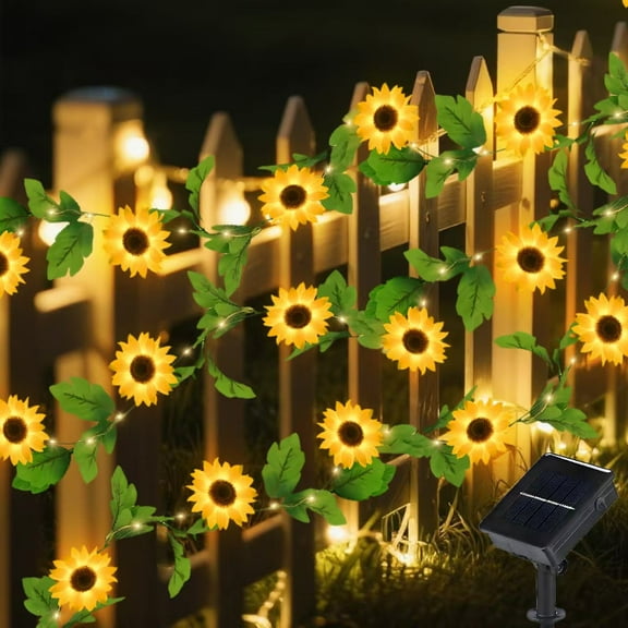 16.4ft 50 LED Sunflowers Solar String Lights, Waterproof Solar Garden Lights Outside, Artificial Sunflower Fairy String Lights for Patio Fence Yard