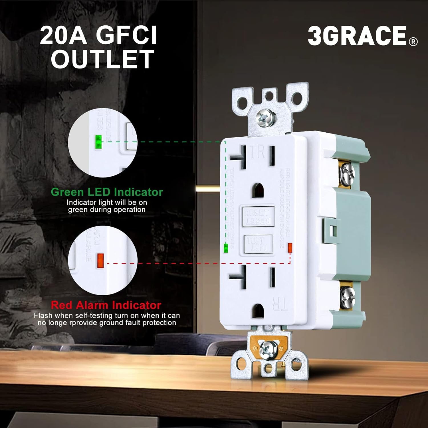 3GRACE 20 Amp GFCI Outlet, Tamper-Resistant GFI Receptacle with LED Indicator, Self-Test Ground Fault Circuit Interrupter, Decorator Wall Plates and Screws Included, UL Listed, White (10 Pack)
