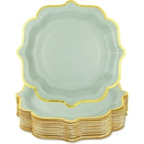 NOGIS 30 Pcs Scalloped Plates, 8.5 Inch Green Dessert Paper Plates Cake Plates Disposable Scalloped Paper Plates with Gold Foil Edge Light Green Plates for Tea Party Baby Shower Birthday