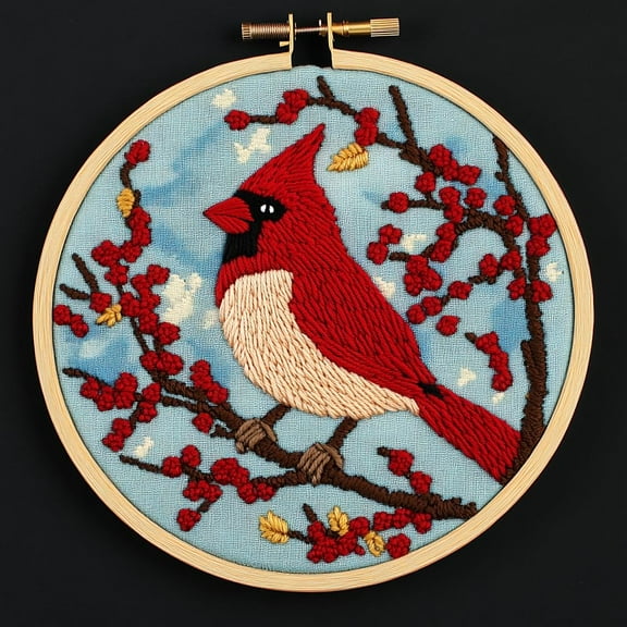 DIY Punch Needle Kits Red Cardinal Bird on Berry Tree Easy for Beginners Punch Needle Embroidery Set with Hoop Stamped Pattern for Craft lovers and Home Decor-9