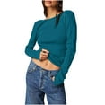 thumbnail image 1 of Yuyuzo Hauts d'Entraînement pour Femmes Col Rond Haut Côtelé Ajusté Extensible T-Shirts Serrés pour Sortir, 1 of 7