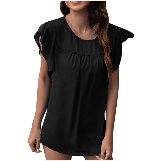 Blusa cómoda de manga corta con cuello redondo para mujer Fridja bn4816