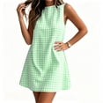 thumbnail image 2 of Women's Gingham Plaid Sleeveless Crew Neck Swing Mini Dress Casual Back Zipper for Summer Daily Beach Vacation Green M(M), 2 of 7