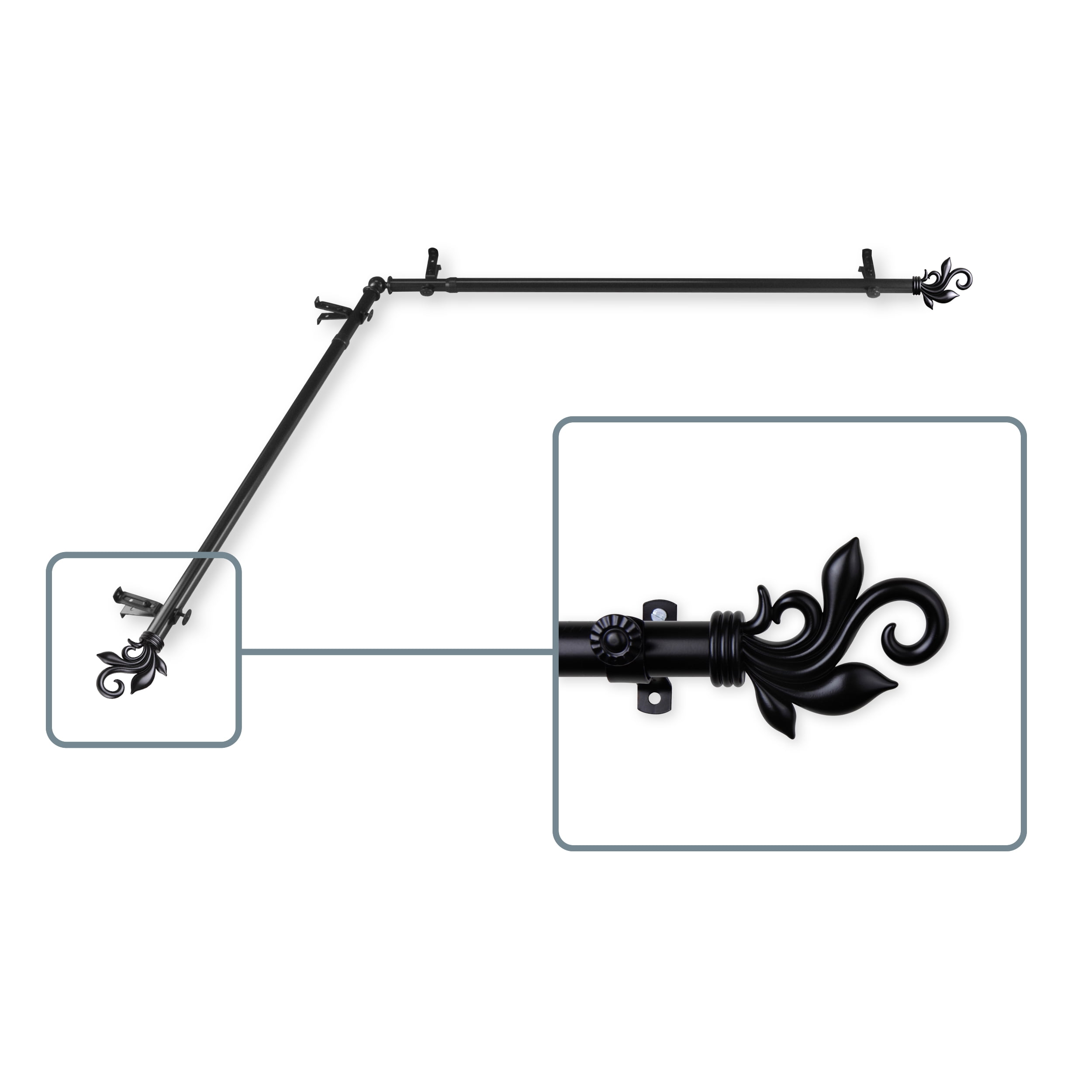 Central Design 4874-482-CORNER 0.8125 in. Giles Corner Window Curtain Rod with 48 to 84 in. Extension, Black