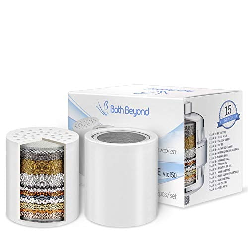 15-Stage Shower Filter Replacement Cartridge (Pack of 2) with Vitamin C for Hard Water - Shower Water Filter Removes Chlorine Fluoride and Improves The Condition of Your Skin, Hair