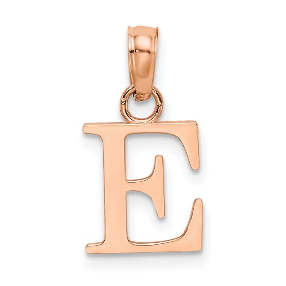 14K Rose Gold Polished Block Letter E Initial Pendant - Jbsp