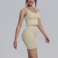 thumbnail image 5 of Telankuip Two Piece Workout Sets for Women Tummy Control Cropped Scoop Neck V-Back Sports Tank Tops Matching High Waisted Yoga Althetic Shorts Solid Color Basic Sports Outfits Khaki XL, 5 of 6