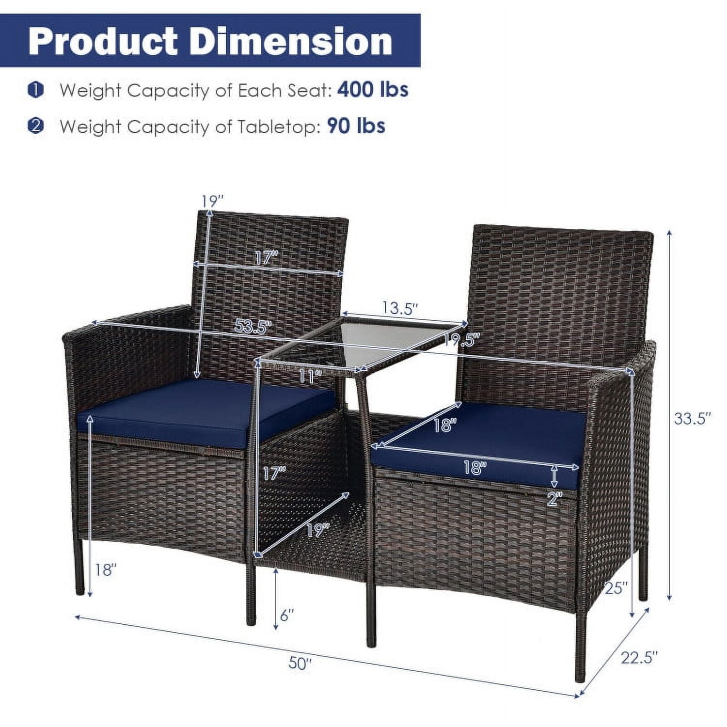 Aimee Lii Rattaner Outdoor Patio Furniture, Patio Rattan Wicker Conversation Set Sofa Cushioned Loveseat Glass Table, Navy Aimee Lii Rattaner Outdoor Patio Furniture, Patio Rattan Wicker Conversation Set Sofa Cushioned Loveseat Glass Table, Navy