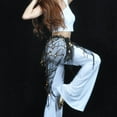 thumbnail image 3 of Cinturón para danza del vientre para mujer, pañuelo para la cadera, falda con borlas de lentejuelas. Negro + oro, 3 of 9