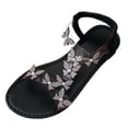 thumbnail image 3 of BRGZLK Flat Sandals For Women 2026 Dressy Butterfly T-Strap Sparkly Bling Summer Elastic Ankle Strap Jeweled Casual Beach Wedding Party Dress, 3 of 6