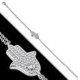 thumbnail image 2 of 925 Sterling Silver Bezel-Set White Clear CZ Hamsa Hand Link Chain Bracelet, 2 of 3