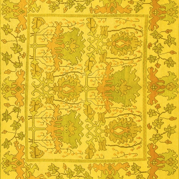 Ahgly Company Machine Washable Indoor Square Abstract Yellow Modern Area Rugs, 3' Square