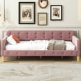 thumbnail image 2 of Euroco Upholstered Twin Size Sofa Bed, Tufted Daybed with Armrest for Living Room, Pink, 2 of 10