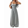 thumbnail image 3 of Women'S Summer Jumpsuit Spaghetti Strap One-Piece Outfit Wide Leg Baggy Pants Romper Light Gray M, 3 of 8