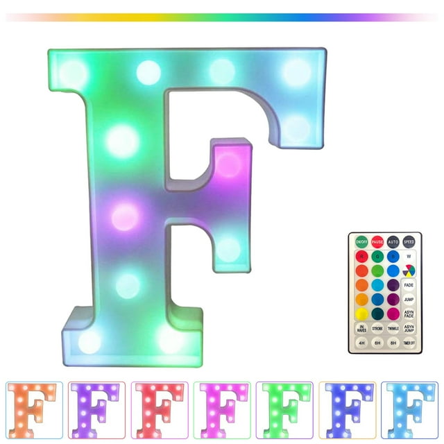 Luces LED multicolores con letra a distancia - Decoración de fiesta de 16 colores cambiantes para el hogar y eventos - Alimentada por batería/USB