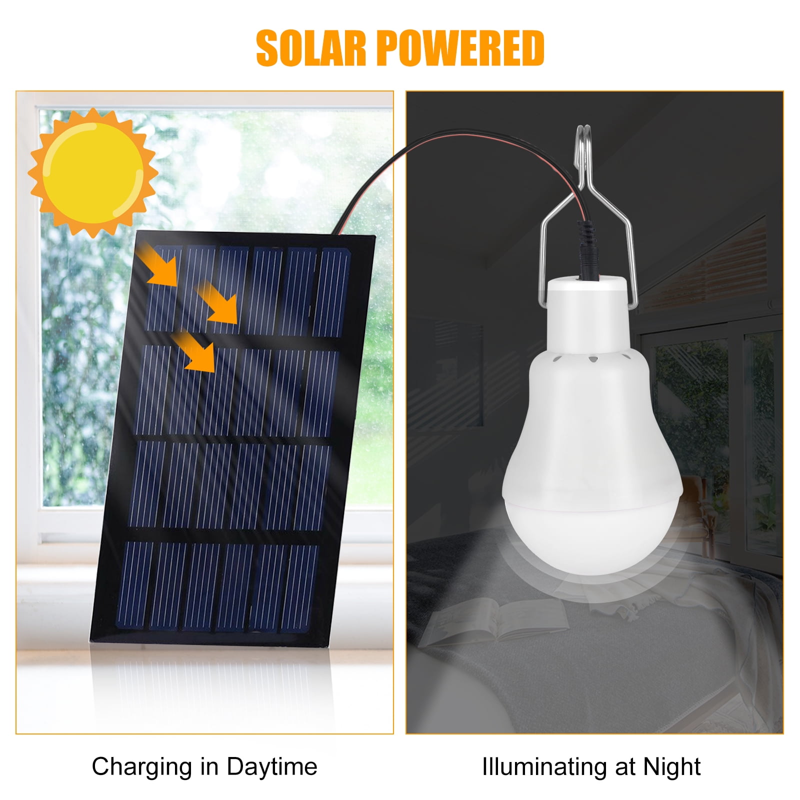 Portable E27 12W Solar Panel Powered LED Bulb Light Outdoor Garden Camping 
