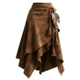 thumbnail image 4 of Bibifish Womens Skirts retro style High Waist Midi Length Irregular Hem Suede Skirt Tie Waist Slim Fit A Line Flared Skirts, 4 of 4