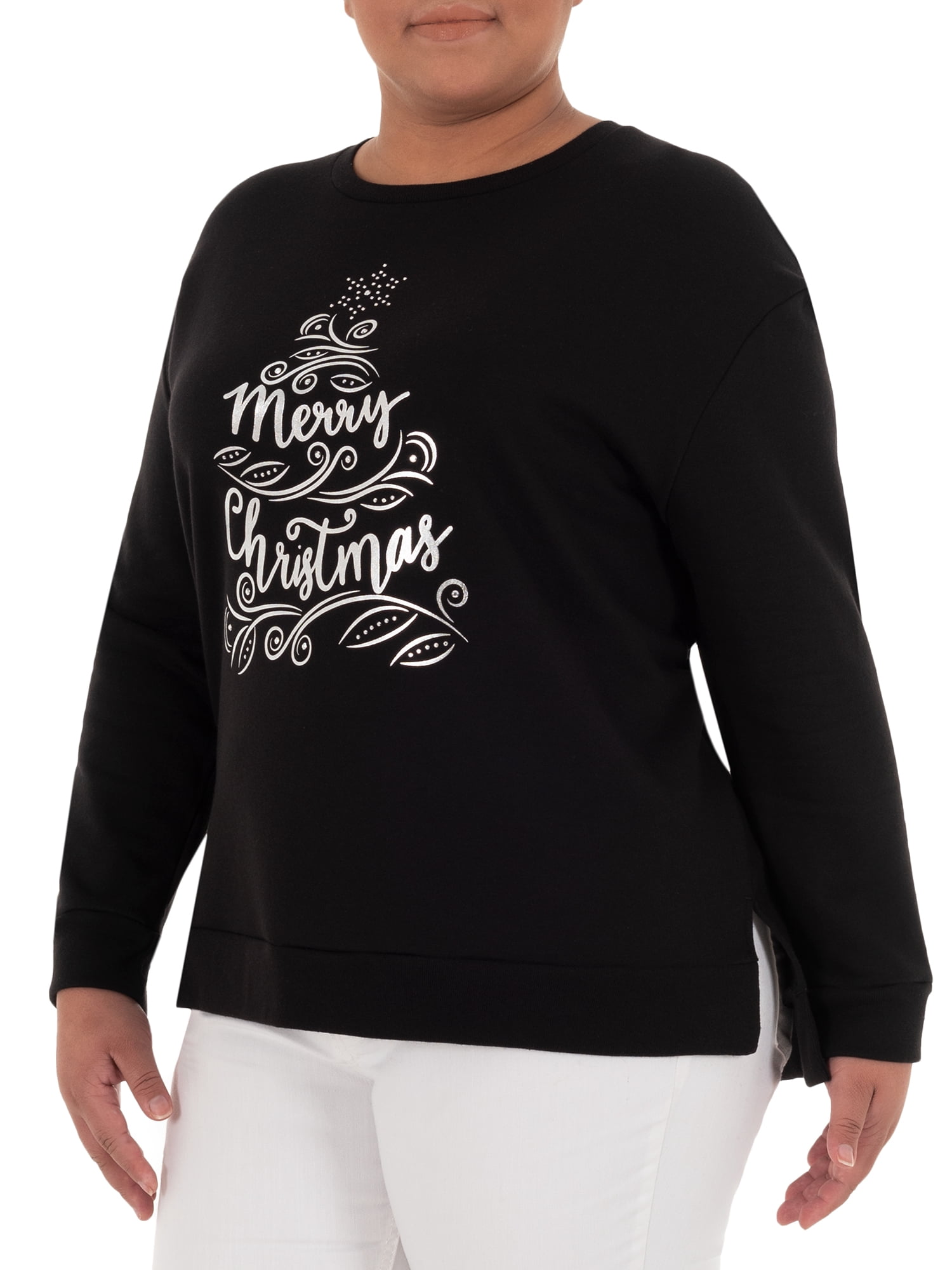 Holiday Time Women's Plus Size Super Soft Festive Pullover Sweatshirt