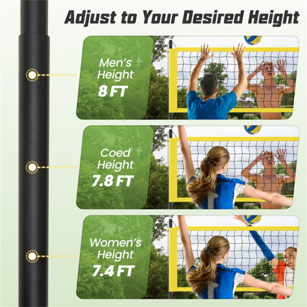 Professional Volleyball Net for Backyard, Anti-Sag Winch System, 3 Adjustable Height, Heavy Duty Portable Volleyball Net with Ball and Carry Bag, Yellow