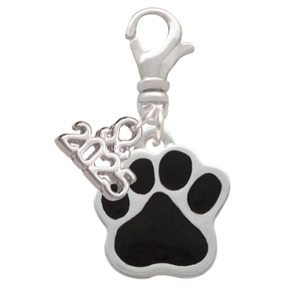 Delight Jewelry Silver-tone Large Black Paw - Silver-tone Clip on Charm with Mini Year 2025