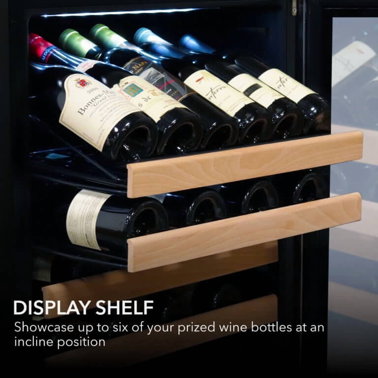 Whynter 164 Bottle 15 Shelf Lockable Dual Zone Wine Fridge, Black and Steel