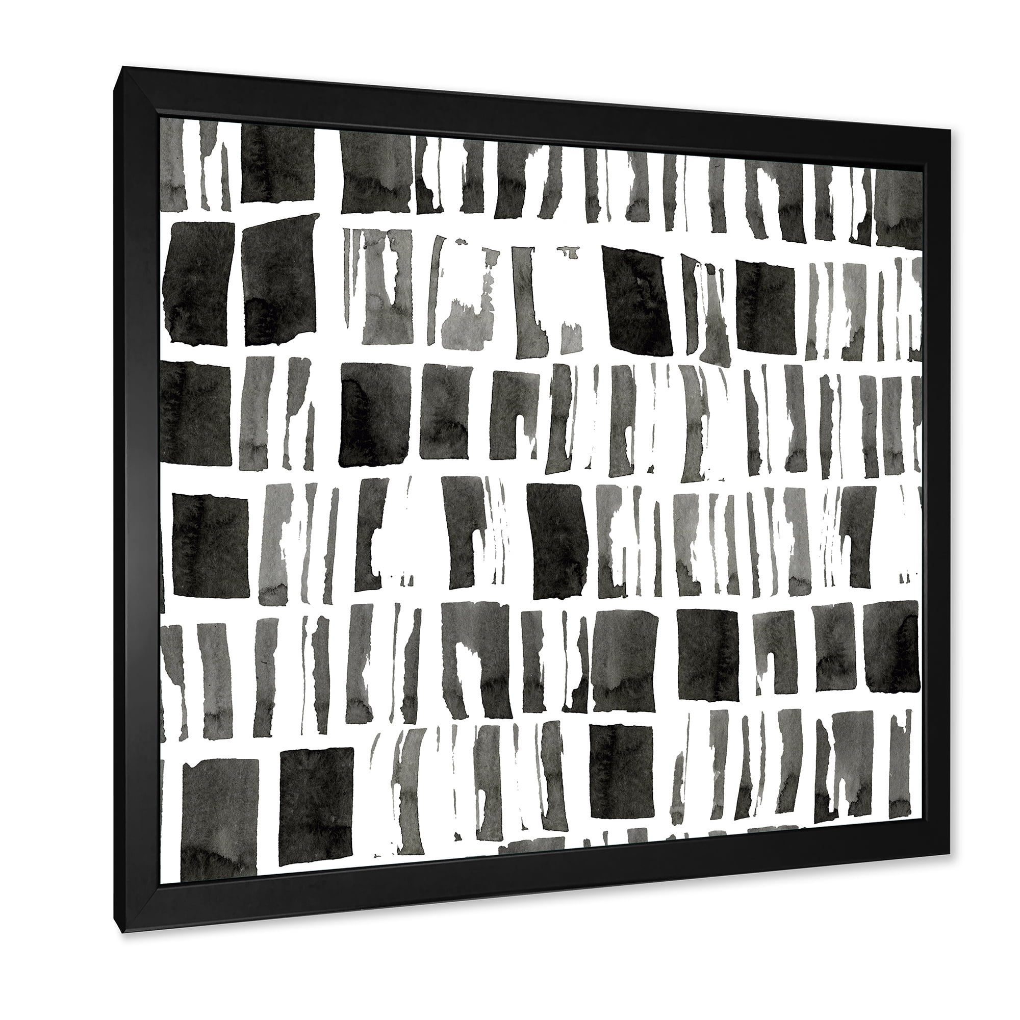 Designart 'Abstract Black and White Bricks' Modern Framed Art Print