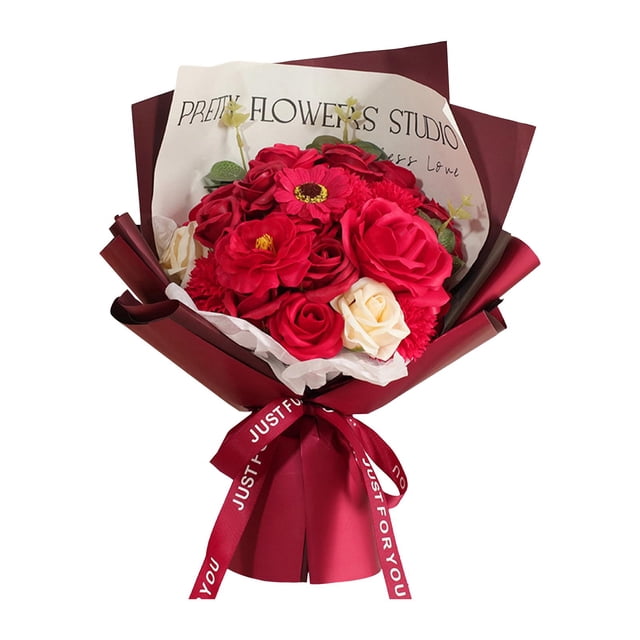 Ramo de flores, jabón, rosa, regalo romántico de cumpleaños, jabón de baño, flores artificiales para fiesta, accesorios de fotografía del Día de la , Rojo