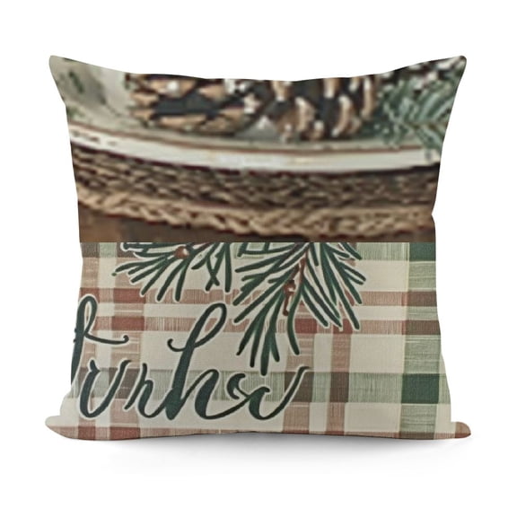SHANXI Decorative Throw Pillow Covers , Pine Leaves Green Check Cushion Case Decor, Get Cozy Farmhouse Christmas Holiday Home Decor PC 12x12in