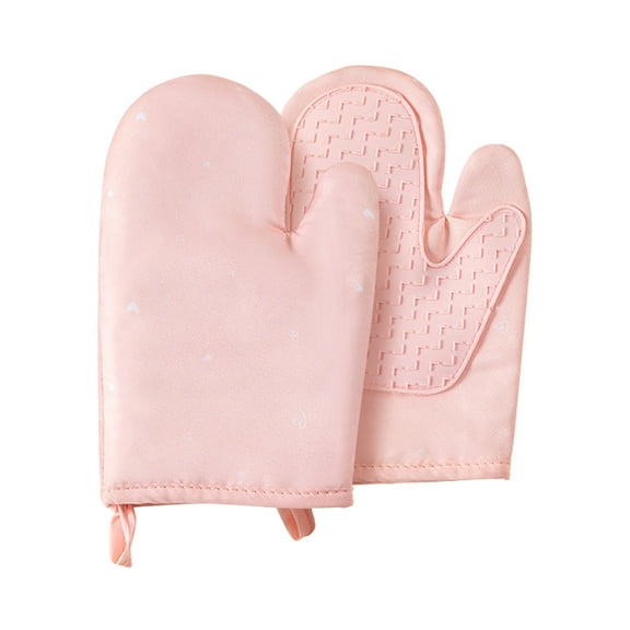 Kitchen Heat Resistant Oven Gloves, Soft Cotton Lining, Anti-Slip Silicone Stripe Oven Mitts Heat Resistant Oven Mits for Cooking, Baking, Pink