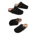 thumbnail image 3 of Zapatillas de mujer, clogs & mules de gamuza y piel con soporte en arco, casuales, negro, 3 of 5