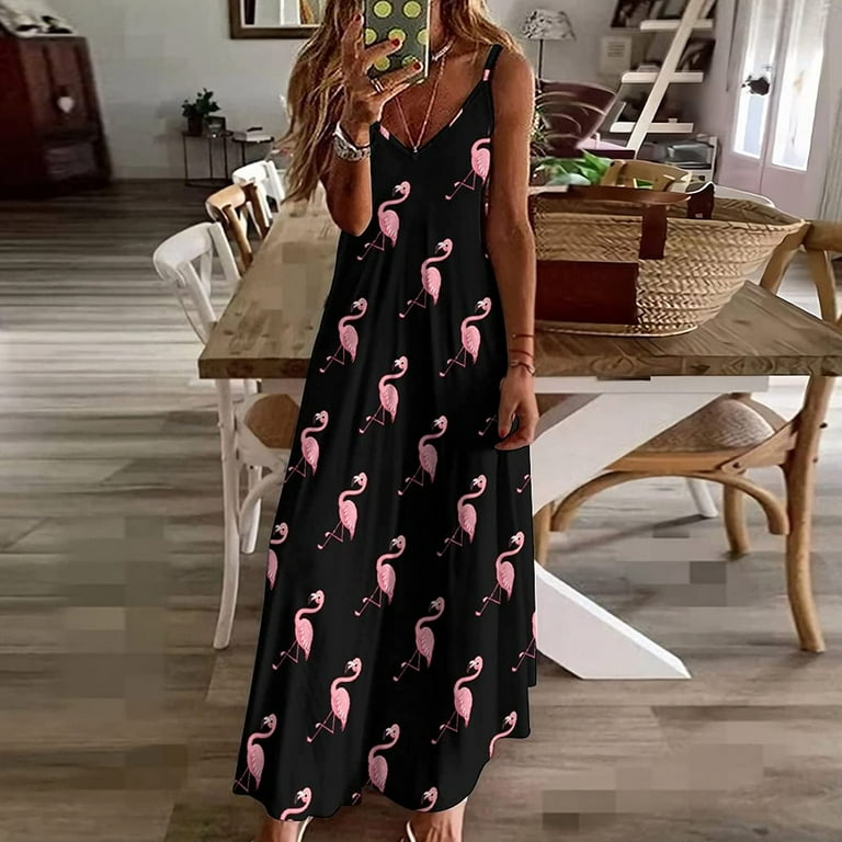 The Cute Beautiful Pink Flamingo Women s Sling Dress Casual Loose